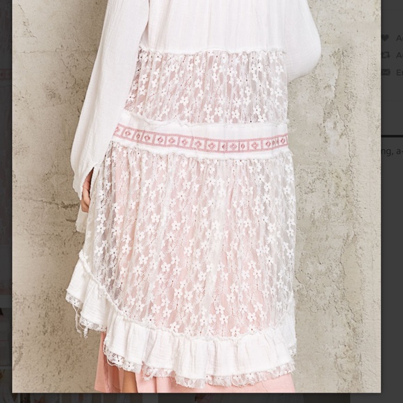 POL Lace Cardigan Women’s Cover Up Open Shirt Lace and Ruffle Contrast Boho #S25 - Picture 8 of 12